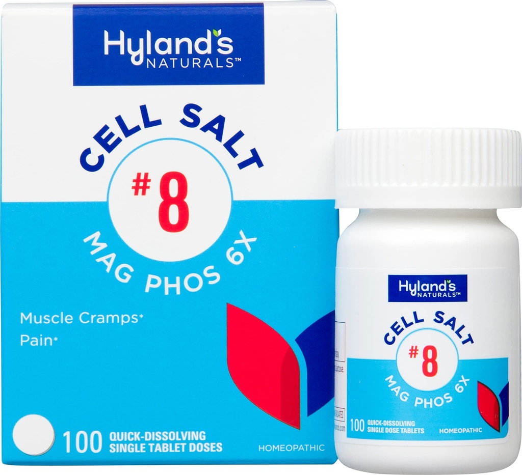 Hyland's No. 8 Cell Salt Mag Phos 6X, PMS הקלה, הקלה ההומופתית הטבעית של כאב מסטרופלי ותסמיני שריר Cramp, השרירים להירגעer, Quick Disshoot Tablets, 100 Count Count