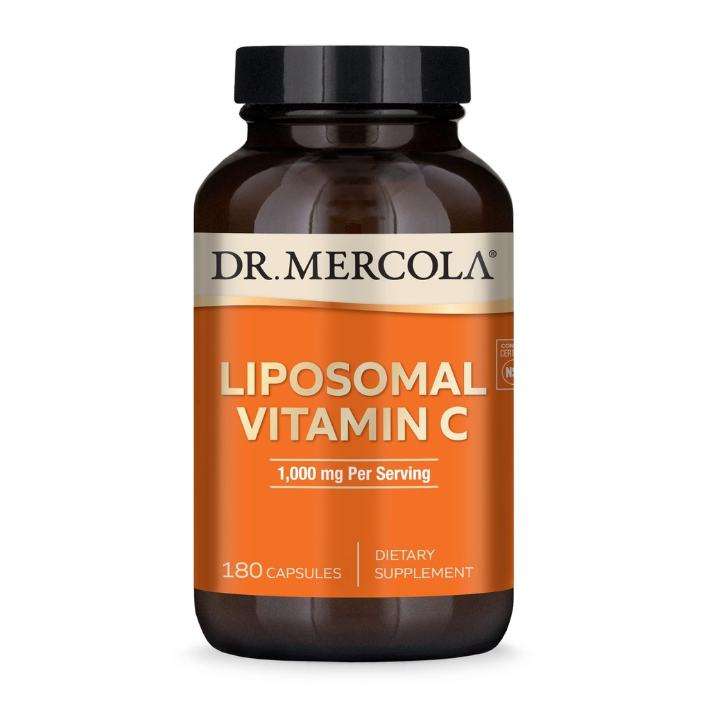 Dr. Mercola Liposomal ויטמין C - Brain, Heart, Eye & Immune Support - מספק 1,000 מ"ג של ויטמין C - Non-GMO, Gluten-Free & Soy-Free - 180 קפסולות (90 משרתים)