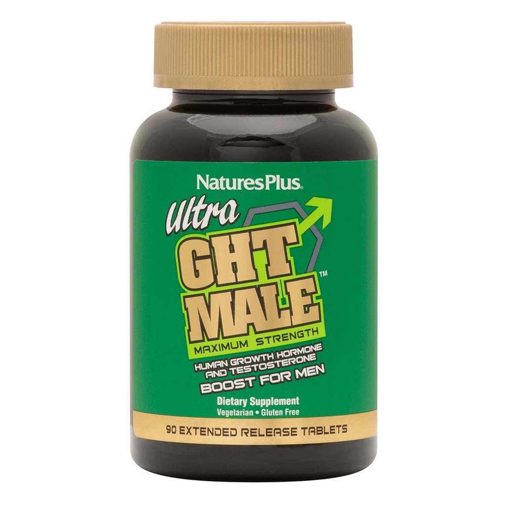 NaturesPlus Ultra GHT Male Extended Release Bilayers - 90 תוספי Vegetarian - מקסימום כוח טבעי טסטוסטרון הורמון גדילה אנושי Boost-ten-Free - 30 משרתים
