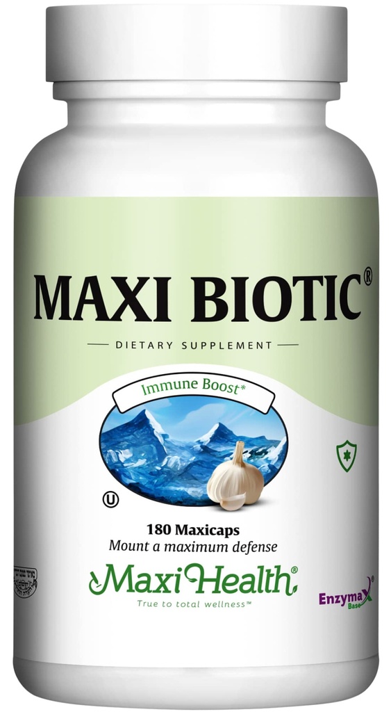 Maxi Health - Maxi Biotic Age Garlic Extracterias (180 הרוזן) | תוספי Kyolic Garlic עם Spirulina, Echinacea, Oregano ו- Enzymax - Natural Antioxidant - תמיכה טבעית
