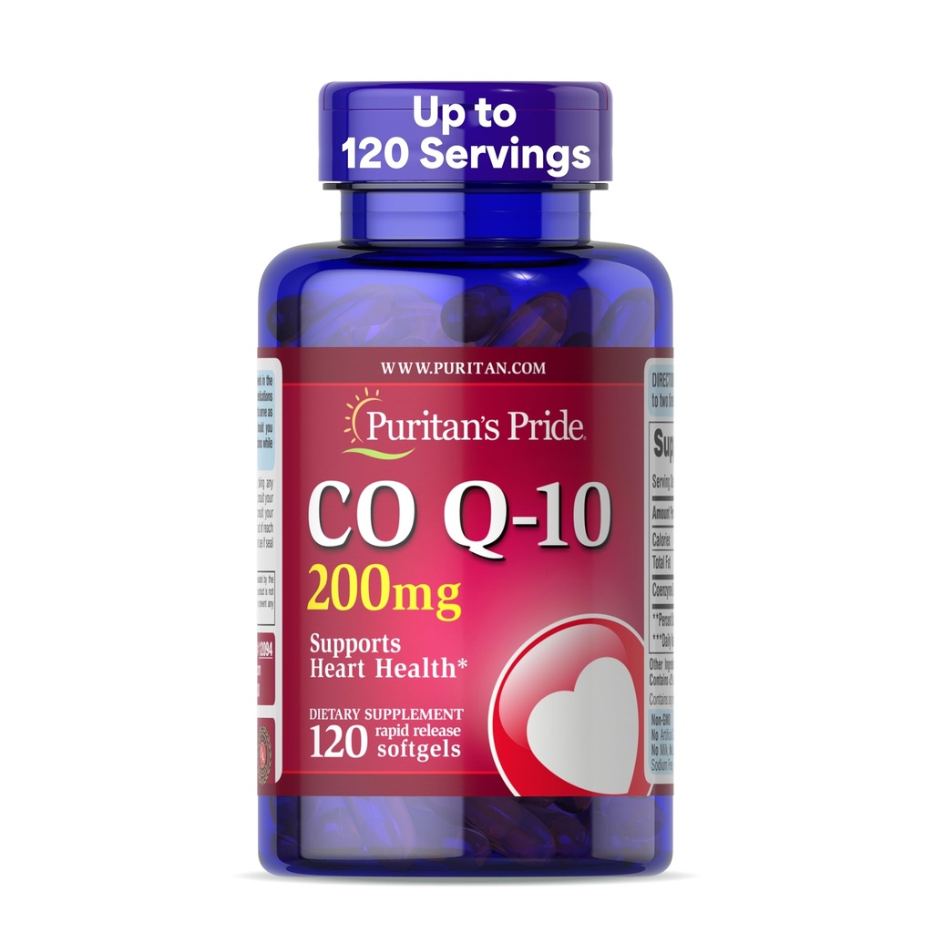 גאווה של Puritan Coenzyme CoQ10 200 מ"ג, תוספת תזונתית לבריאות הלב, לחץ דם, בריאות חניכיים אוראלי, ותמיכה הזדקנות בריאה, 120 משרתות, לשחרר במהירות Softgels