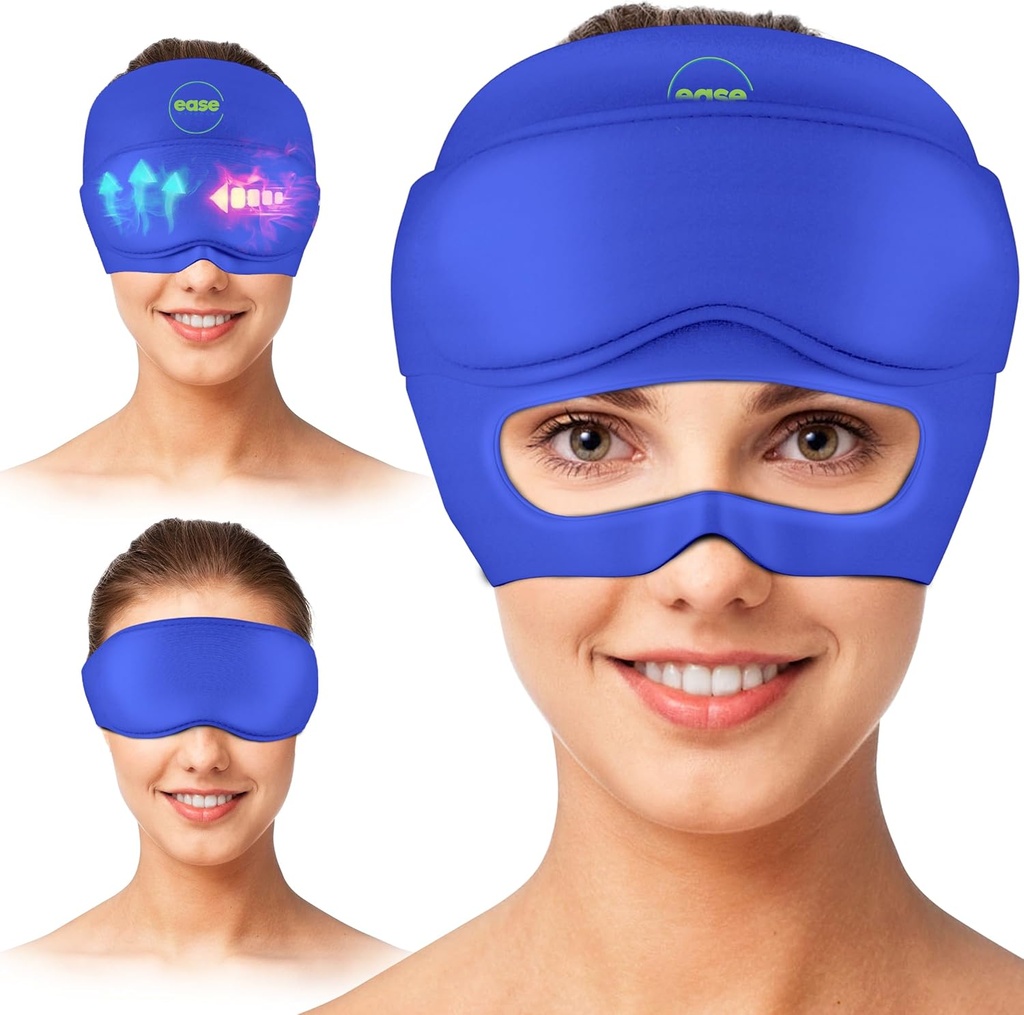 Migraine Relief Cap - 2 ב 1 Soothing Headache הקלה Cap with Detachable Eye Mask 20% תוספת גל - כובע כאב ראש עבור Migraines - Cold Ice Head Wrap מוצרים ללחץ, Tension, Hangover & Puffy עיניים