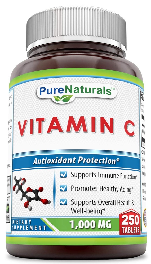 Pure Naturals ויטמין C, 1000 מ"ג 250 טבליות - Supports Immune function* - מכירות בריאות כללית ו- Well-Being* - מניעים הזדקנות בריאה *