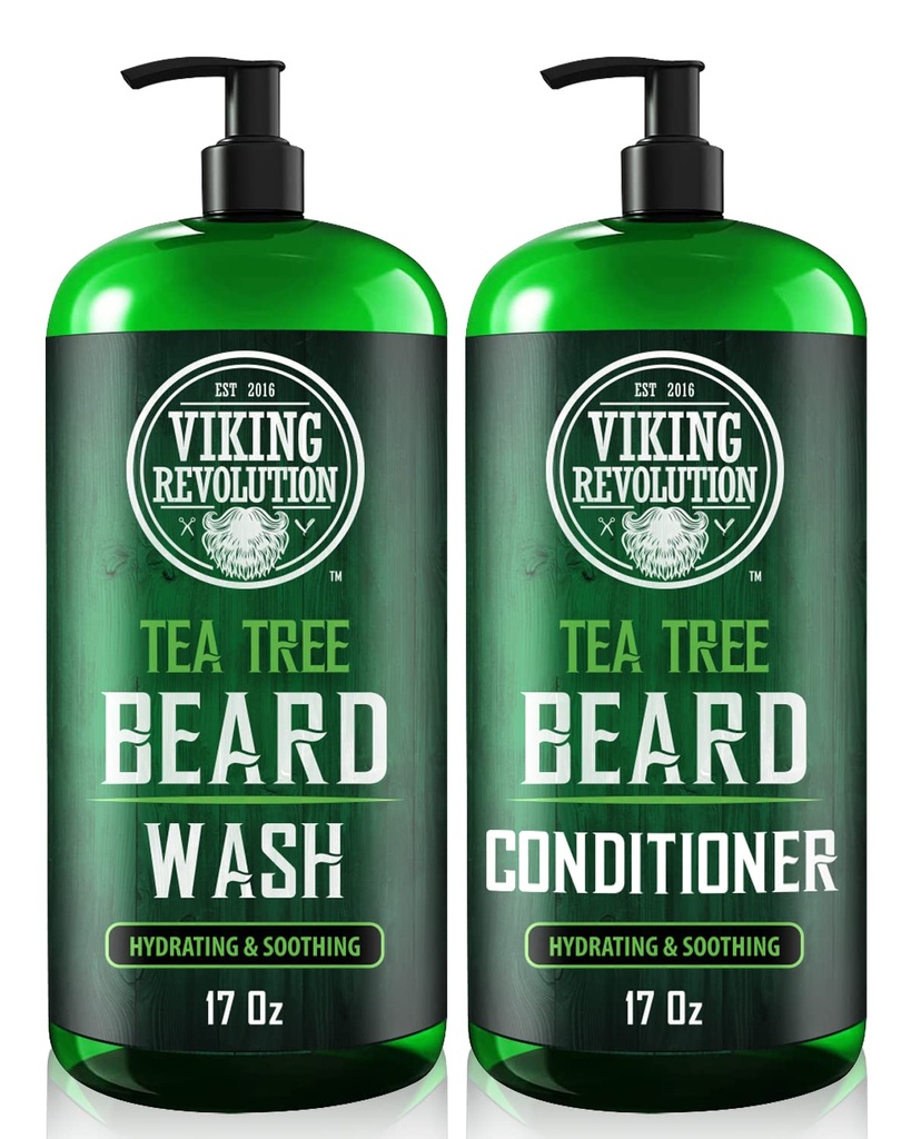 Whistle Revolution Tea Tree Beard Wash and Beard Conditioner for Men - Natural Beard Softener Set with Ergan Oil, ויטמין E וג'ינסנג - Beard Shampoo and Conditioner Set (17 Oz)