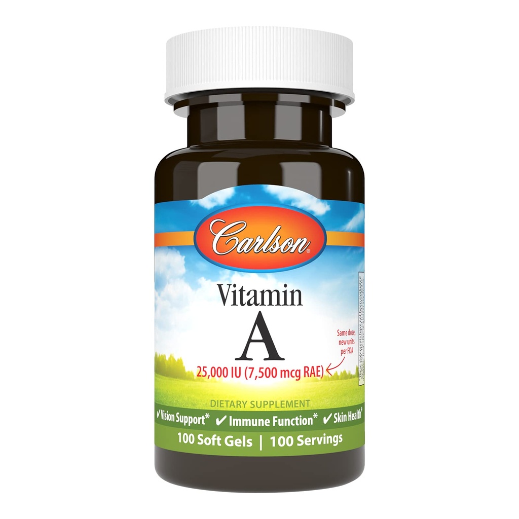 קרלסון - ויטמין A, 25000 IU (7500 mcg RAE), Vision & Skin Health, Immune Function, 100 ג'לים רכים