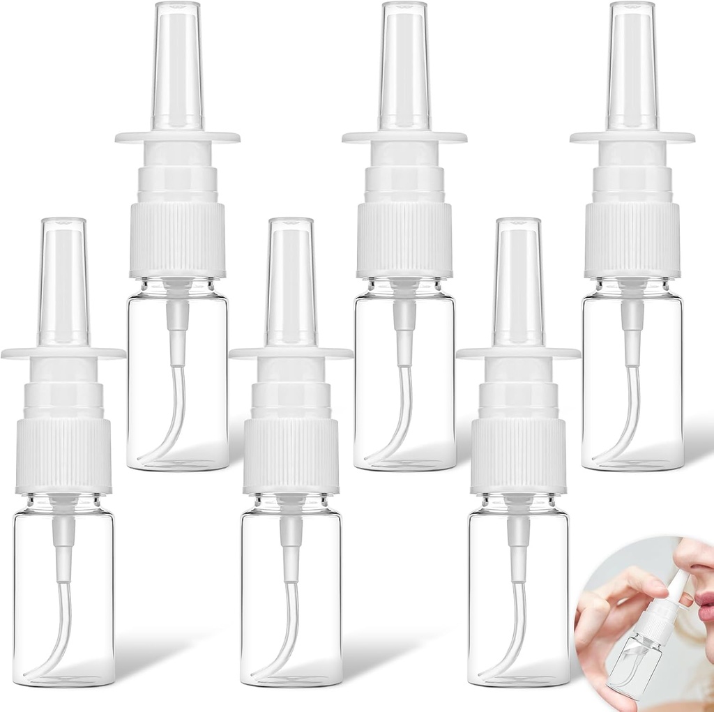 6 Pcs Clear Nasal Spray בקבוקים, 10 מ"ל ריק Spray בקבוק סירוב Atomiser Small Mist Sprayers with Press Spray Head פלסטיק Spray Container for Essential Oils, Wound Disinfectant