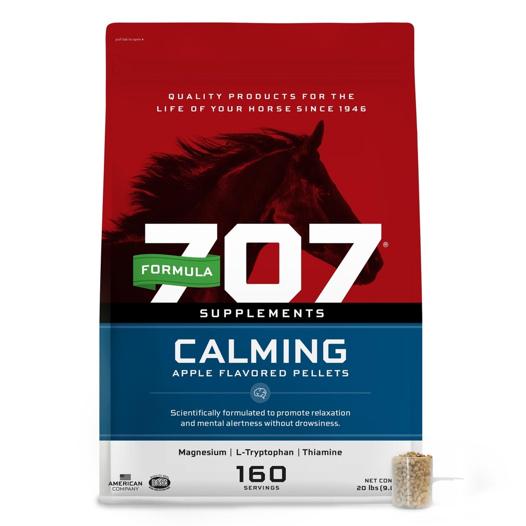 פורמולה 707 Calming Equine תוסף 20LB Bag - 160 משרתים - משככי חרדה וקידום פוקוס עבור סוסים - L-Tryptophan, Thiamine & Magnesium