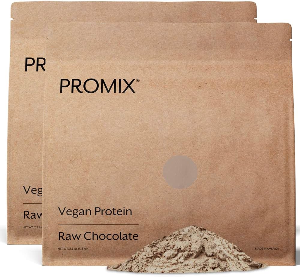 ProMix Nutrition Plant-מבוסס אבקת חלבון טבעונית, Raw Chocolate - Pea Protein & ויטמין B-12 - post Workout Fitness & Nutrition Shakes, Smoothies, Baking & Cooking מתכונים - 5 פאונד (Pack of 2)