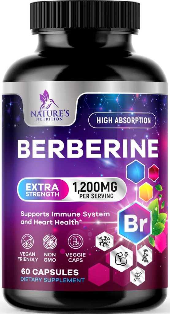 Berberine HCL 1200 מ"ג תוסף - Berberine HCI קפסולות גבוהה Absorption תוסף עבור בריאות הלב ותמיכה Immune, כוח גבוה, גלוקוז חינם, טבעוני, non-GMO גלולות - 60 ווג'י קפסולות