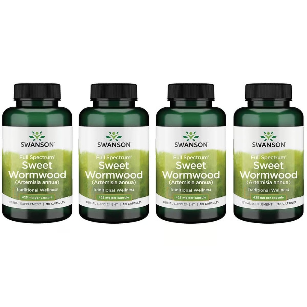Swanson Sweet Wormwood - May Promote GI Gut Health, Microbial Balance & Digestive Health Support - Herbal Supplement with Artemisin - (90 קפסולות, 425 מ"ג כל אחד) 4 Pack