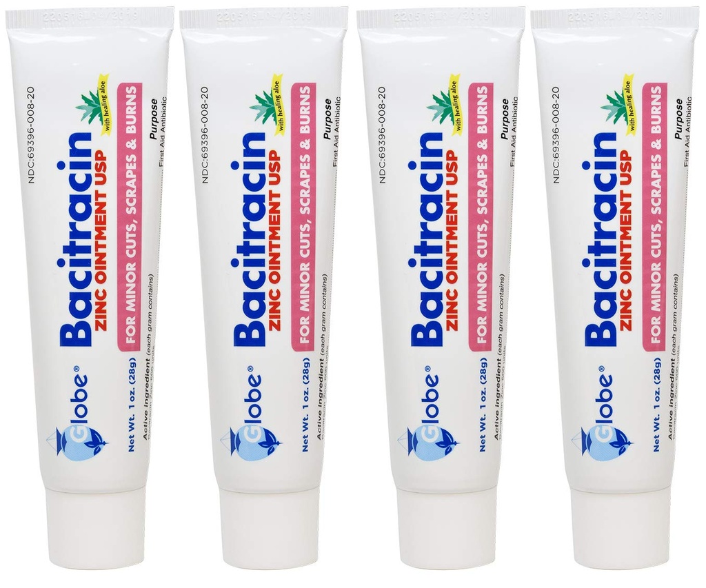 (חבילה) Globe Bacitracin Zinc Ointment + Aloe 1oz, Antibiotic Ointment, Essential Antibiotic First Aid Supplies, Healing Action, מקסימום Antibiotic Power, מניעת זיהומים בחתכים, גרוטאות, ברנס