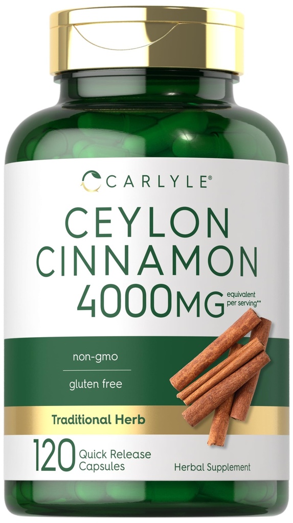 Karlyle Ceylon Cinnamon קפסולות 4000 מ"ג | 120 Count | Non-GMO & Gluten Free Supplement