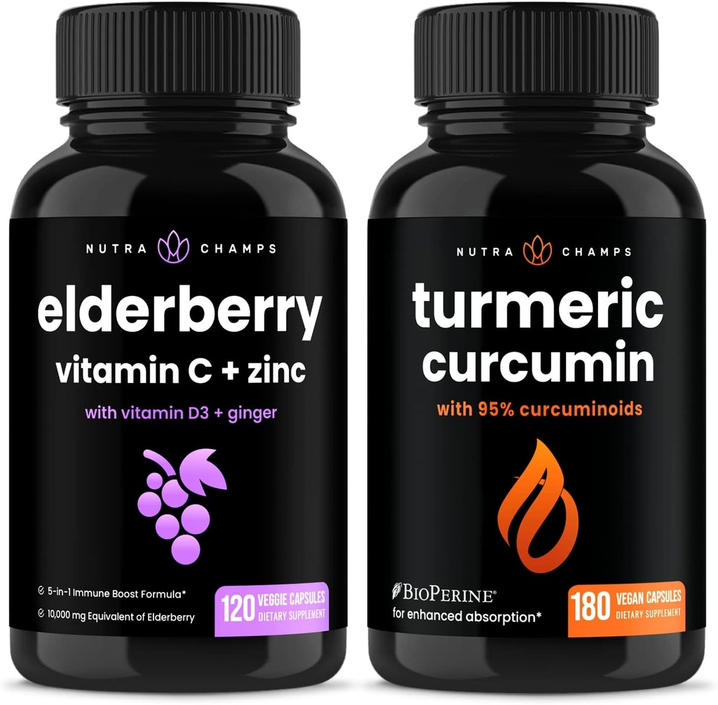 NutraChamps Elderberry ו Turmeric Curcumin כמוסות Bundle