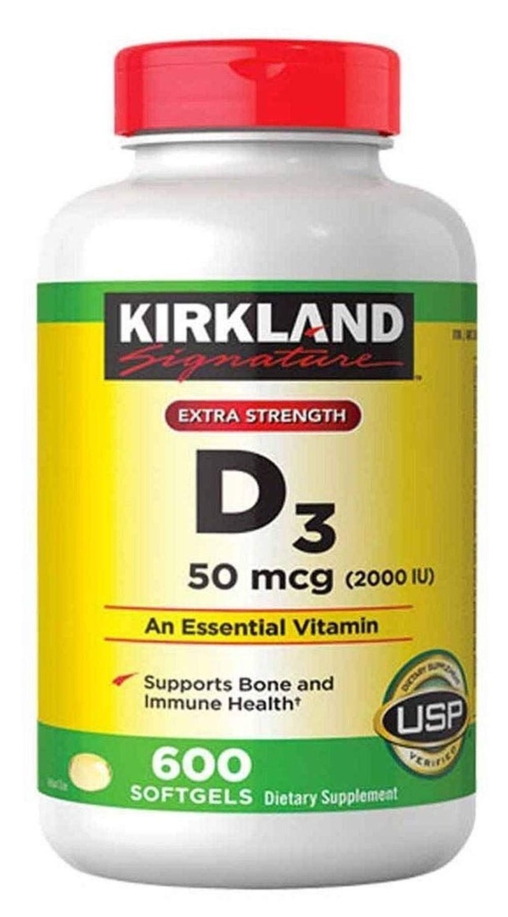 קירקלנד חותם כוח נוסף D3 50 mcg, 600 Softgels