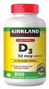 קירקלנד חותם כוח נוסף D3 50 mcg, 600 Softgels