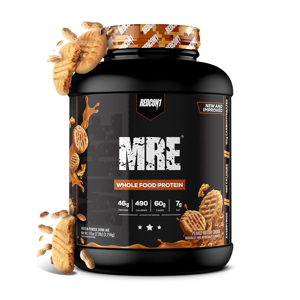 אבקת חלבון REDCON1 MRE, Peanut Butter Cookie - תערובת חלבון החלפת Meal Made with MCT Oil & Whole Foods - חלבונים עם רכיבים טבעיים כדי לסייע בשיקום שרירים (25 משרתים)