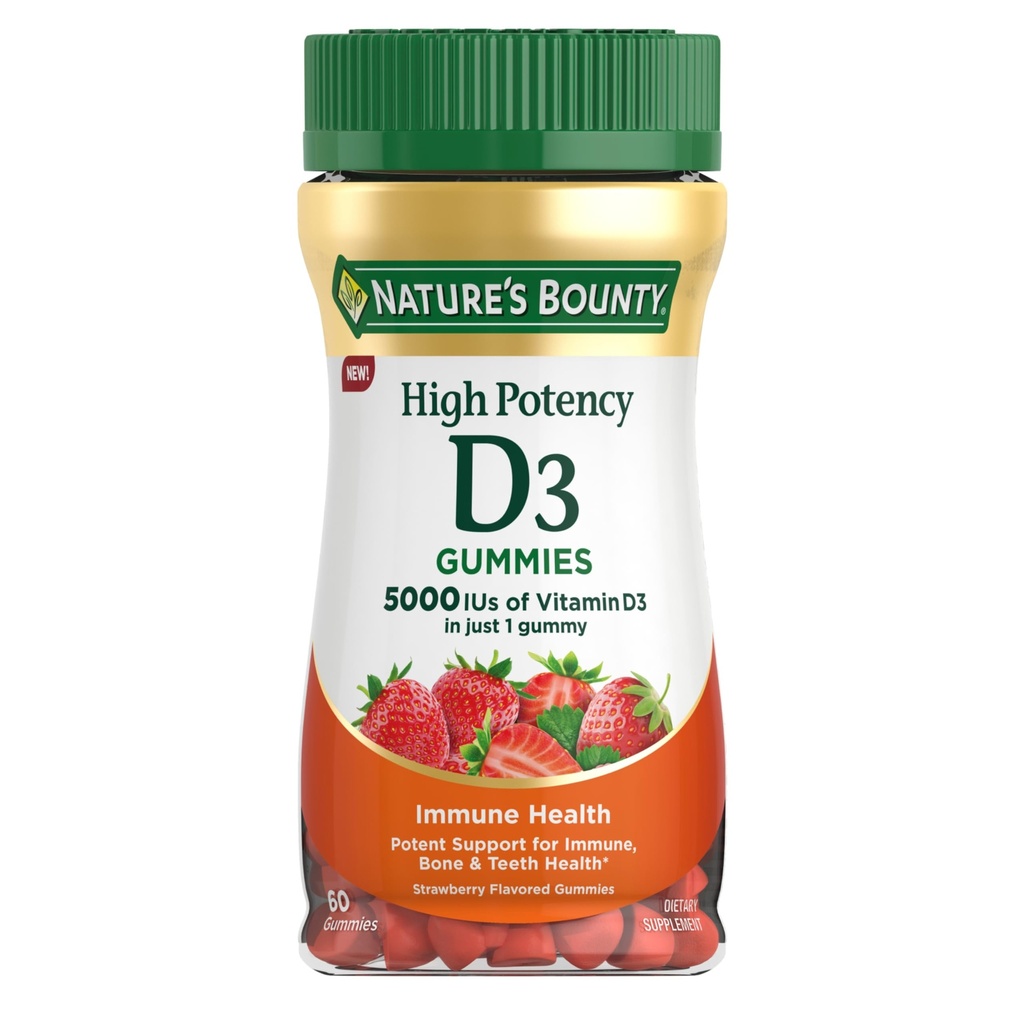ויטמין D5,000 IU מסטיקמי, ויטמין D3 High Potency Immune Support & Bone Health Supplement, 5000 IU ב 1 Gummy, Strawberry Flavor, 2 חודשים אספקה, 60 חניכיים צמחוניות למבוגרים