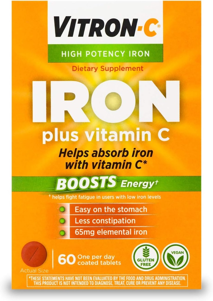 Vitron-C High Potency Iron תוספת של 125 מ"ג ויטמין C, 60 הרוזן