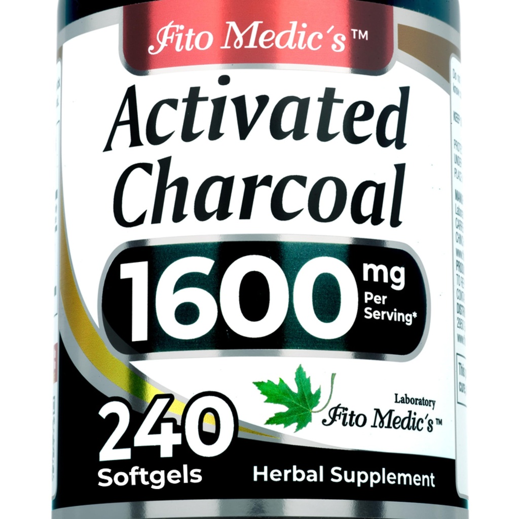 המעבדה של FITO MEDIC | הפעלת Charcoal Pills: 1600 מ"ג לשרת | 240 Caps | מופעל Charcoal | Charcoal כמוסות Charcoal