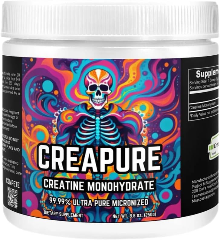 Creatine Monohydrate עם 50 / 5g משרתים - Creapure הוא  99.99% Creatine Monohydrate. Unflavored Pure Creatine עבור צמיחה שרירים, קשב ותיקון. אבקת קראטין