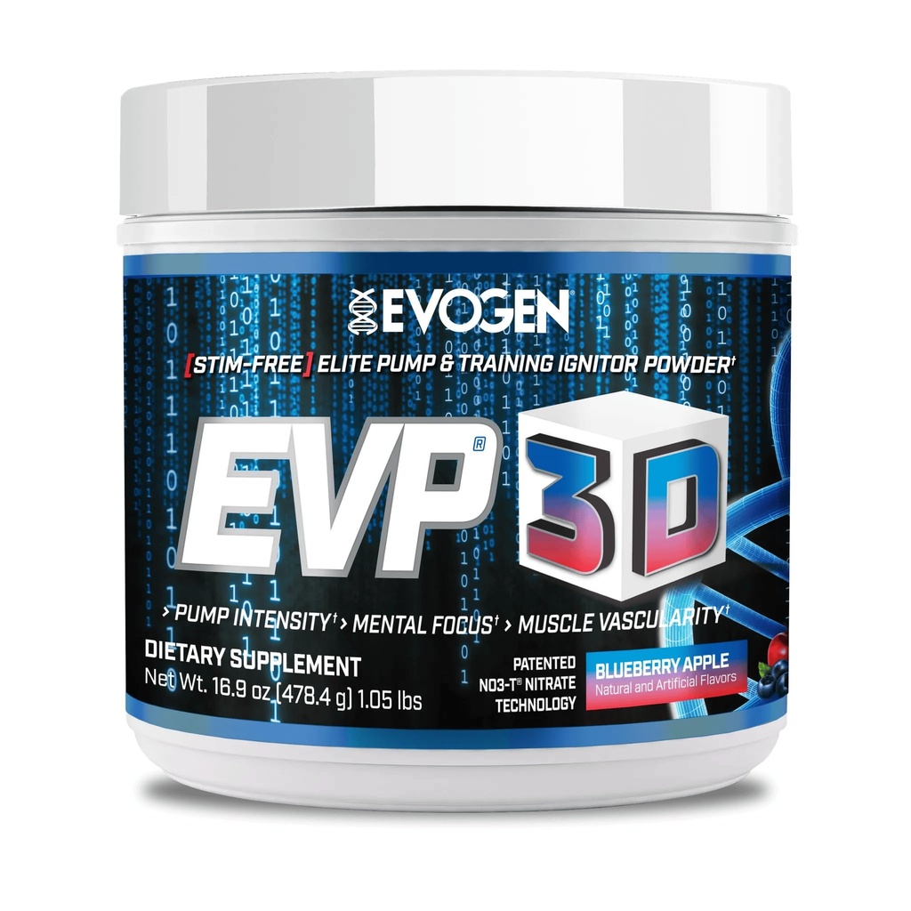 Evogen EVP 3D - Stim Free Pre Workout אבקת עבור גברים ונשים | סוכר ללא Stim Preworkout עם Beta Alanine ו Creatine for Energy & Pump | Blueberry Apple | 40 משרתים