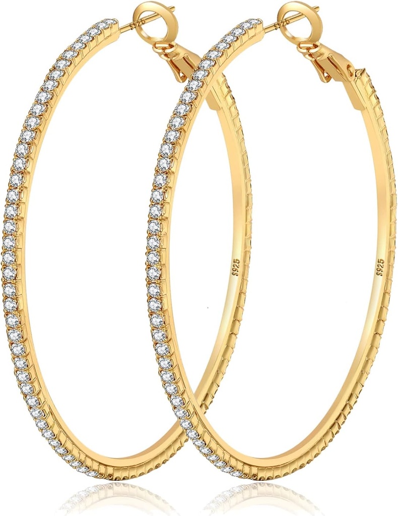 MOROTOLE 14K Gold Rhinestone Hoop אוזנייםrings - אופנה Thin Big Hoops, Hypoallergenic, 20/30/40/50/60/70mm