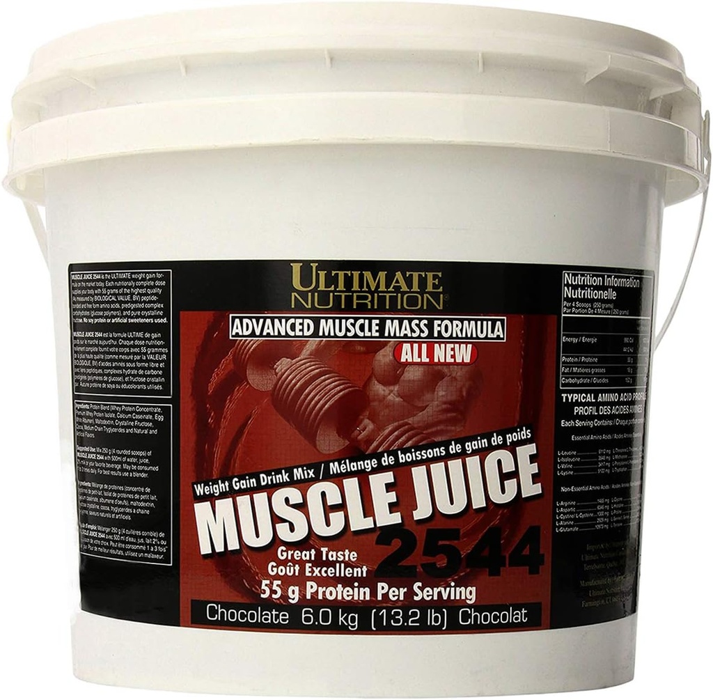 כאבי תזונה האולטימטיביים Juice, Weight Gain Drink - Mass Gainer Workout אבקת עבור גברים ונשים - תוספת עבור Lean שריר צמיחה ו Immune תמיכה עם 55 גרם חלבון - שוקולד, 13.2lb