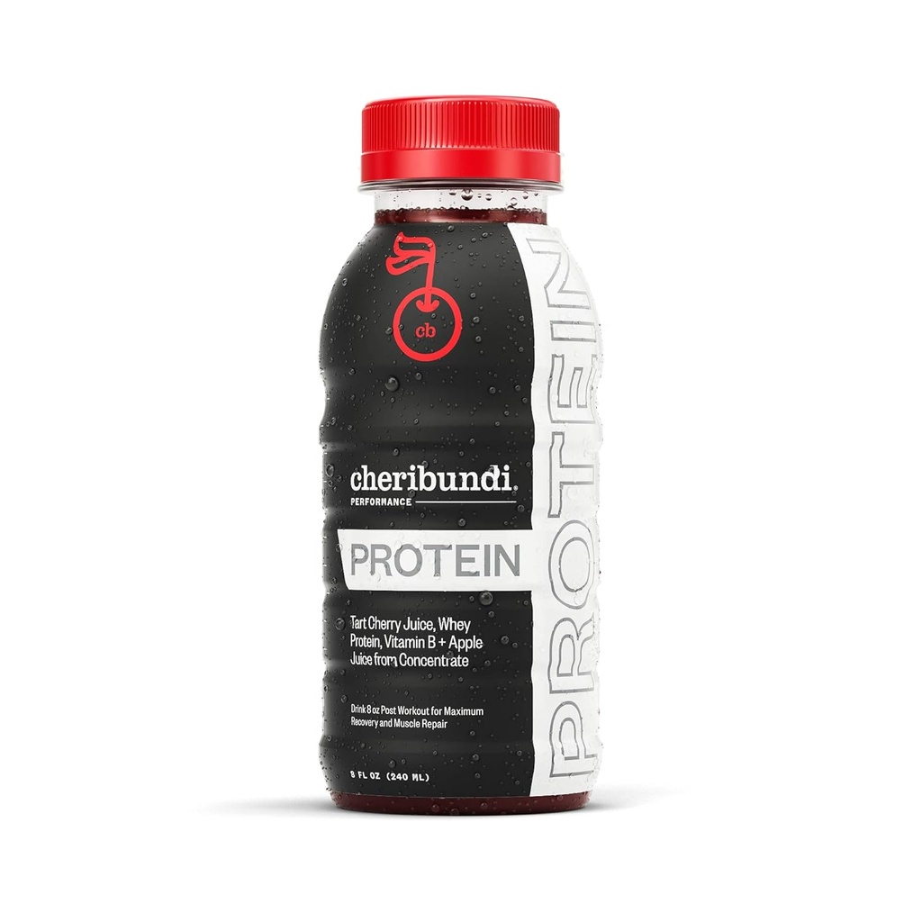 Cheribundi Tart Cherry PROTEIN - Tart Juice 45 Tart Cherries with B ויטמין Complex ו- 8g Whey חלבונים. 8 Fl Oz, (Pack of 12)