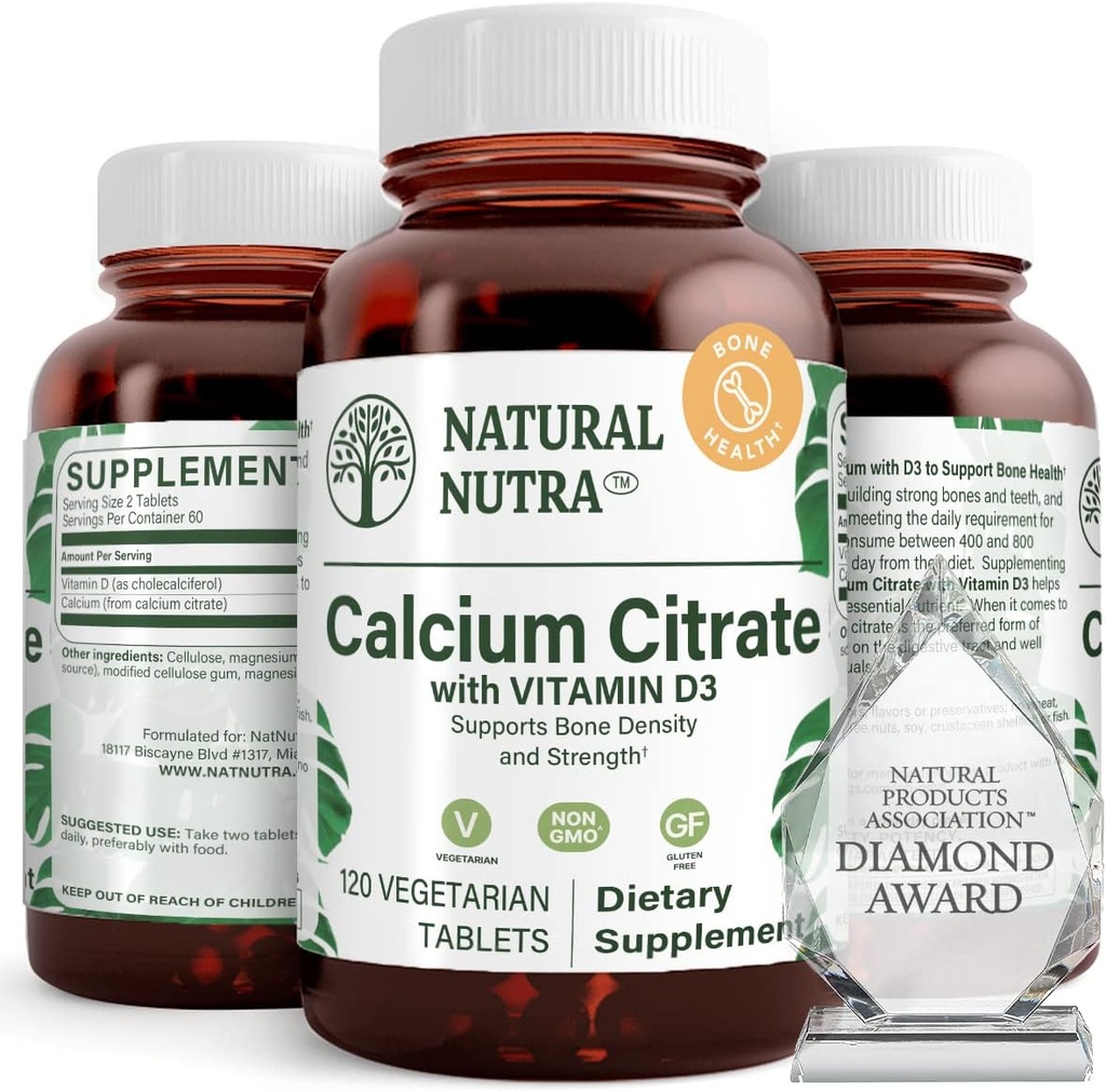 טבעי Nutra Calcium Citrate עם ויטמין D3, תוסף עבור כוח העצם, מקדם תנועות שרירים ובריאות , Boost Heart Health, חיזוק העצמות, אידיאלי עבור מבוגרים פעילים, 120 טבליות