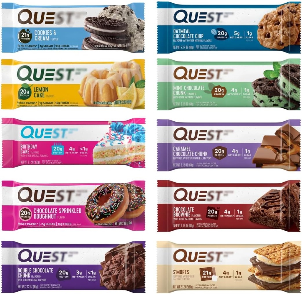 חלבון תזונה, Assorted 10 Flavor Variety Pack - חלבון גבוה, נמוך פחמימות, Gluten חינם, Keto Friendly - 2.12 Oz Bars - 12 Count