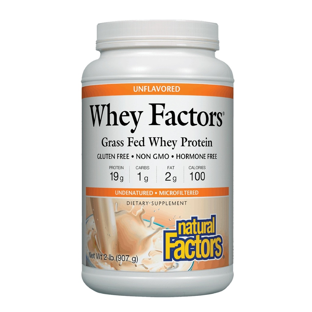Whey Factors by Natural Factors, Grass Fed Whey Protein Concentrate, מסייע לפיתוח שרירים ובריאות החיסון, Unflavored, 2 lb