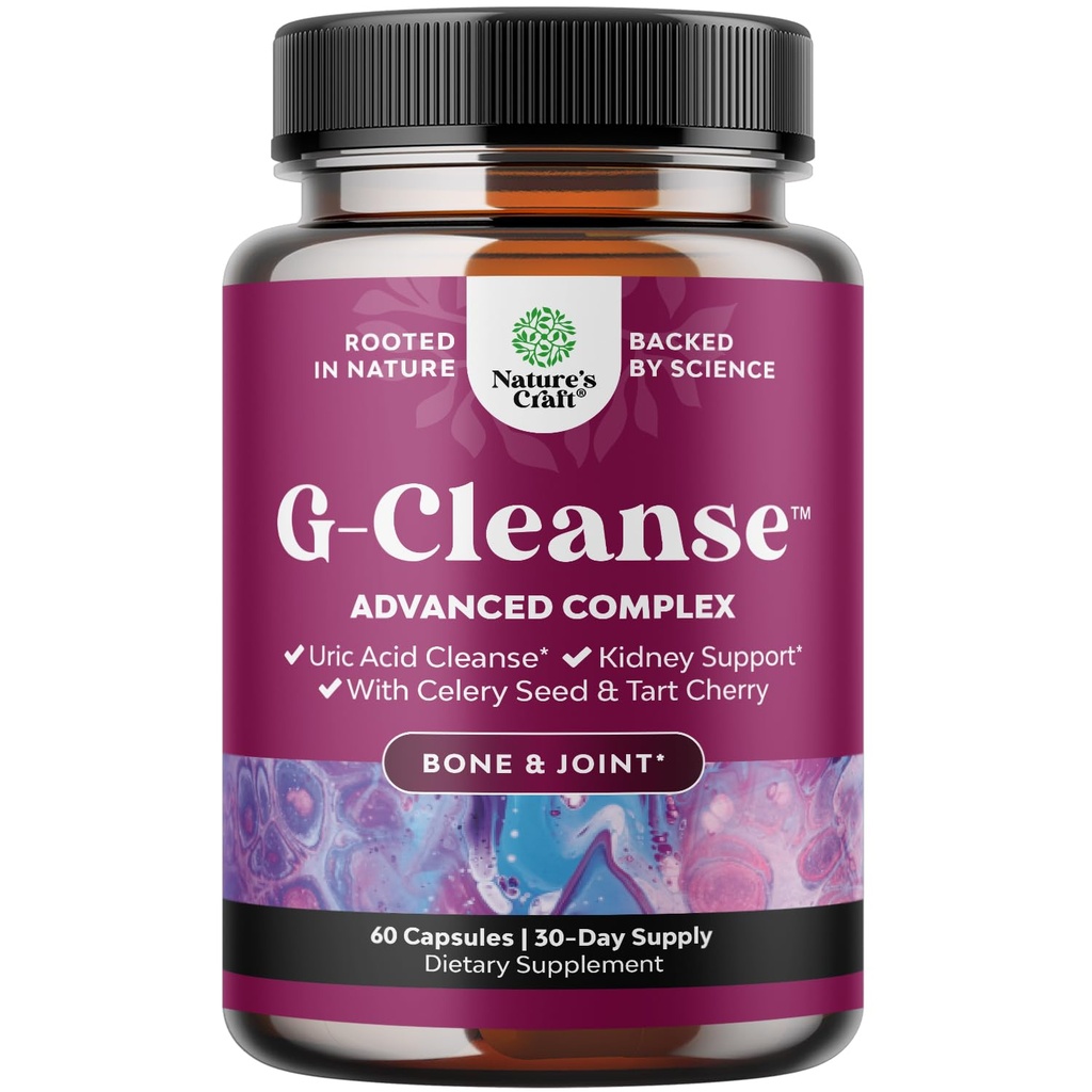Natures Craft G-Cleanse Uric Acid תוסף - Uric Acid Cleanse for Joint & Kidney Support - Kidney ניקויser with Chanca Piedra, Tart Cherry Extract, Celery Seed לחלץ קפסולות - 60 הרוזן