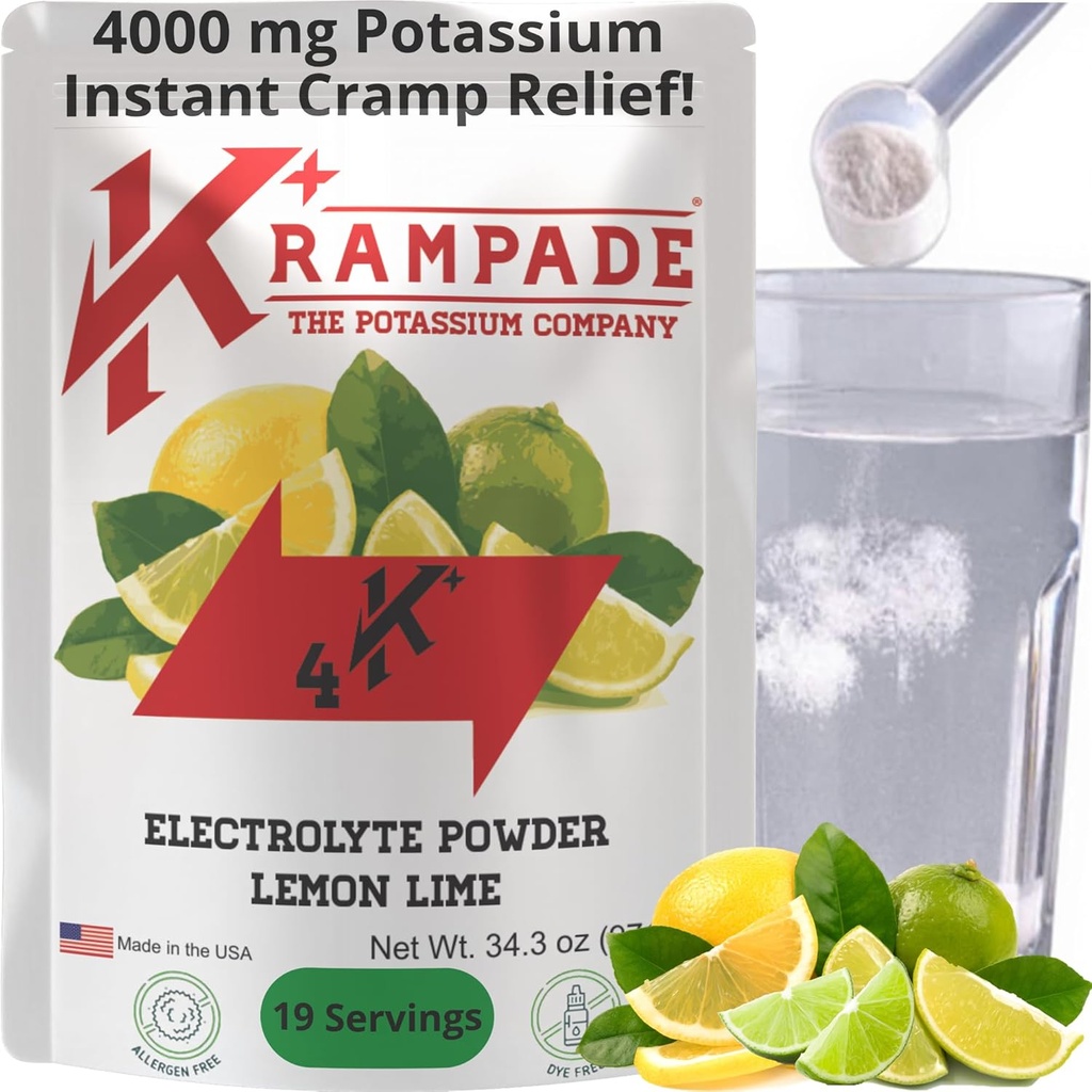 Krampade המקורי לימון Lime 4K, 4000 מ"ג Potassium מיידי Cramp הקלה אבקת משקה אלקטרוליטית | מיועד לאתלטים ו Crampers | 19 - משרת Resealable Pouch