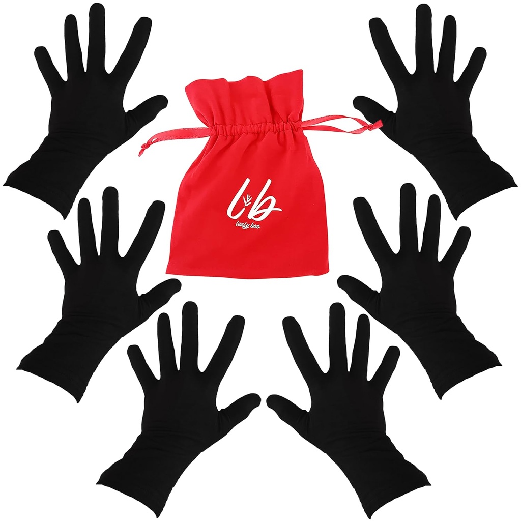 Bamboo Gloves for Eczema, שחור, קטן, נשים, ידיים יבשות, Overnight Moisturizing Gloves, 3 Pairs