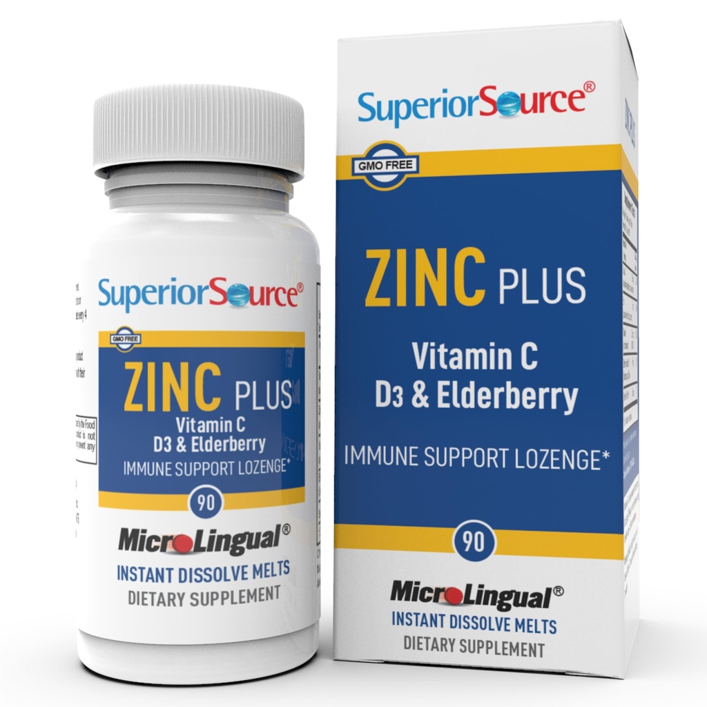 מקור גבוה Zinc Plus - Immune System Health Support Supplement - ויטמין C, Elderberry & ויטמין D3-90 Instant Dissolve Tablets