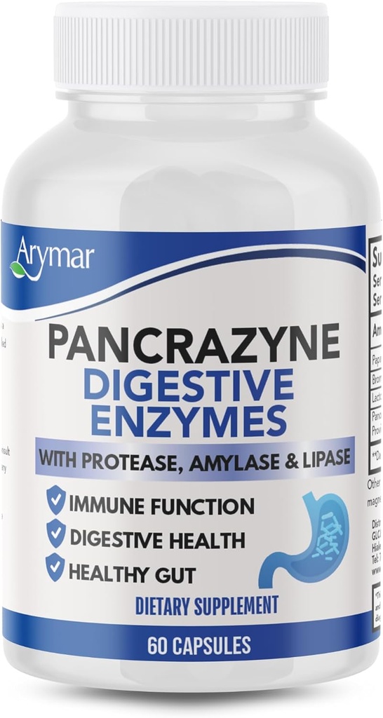 Arymar Pancrazyne Probiotics, Enzymes עם Amylase, Protease, Lipase & Lactobacillus, Gut Health & Digestive תמיכה תוסף, 60 קפסולות
