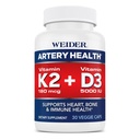 Weider Artery Health for Heart, Immune ועצמות תמיכה עם ויטמין K2 (180mcg) ווויטמין D3 (5000io), 30 קפסולות Veggie