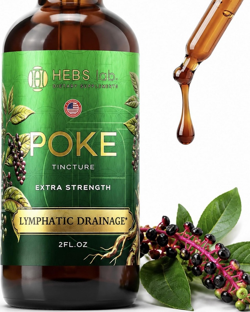 Poke Root Extracts - Pure Lymphatic Drainage Drops - Immune Support Supplements & Detox פורמולה - רוטר שרירים ותמיכה עבור ספורטאים - Made בארה"ב - 2 oz