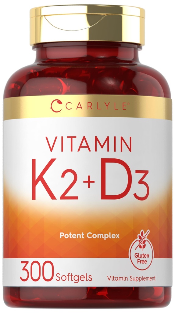 תוספי ויטמין K2 D3 | 300 Softgels | 200mcg K2 MK7 & 10,000 IU D3 | Non-GMO, Gluten Freeten