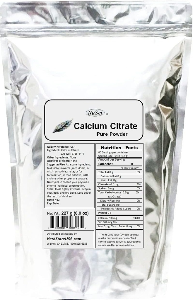 אבקת Calcium Citrate Pure bio-Available Form Calcium (227 גרמים (8.0 oz)
