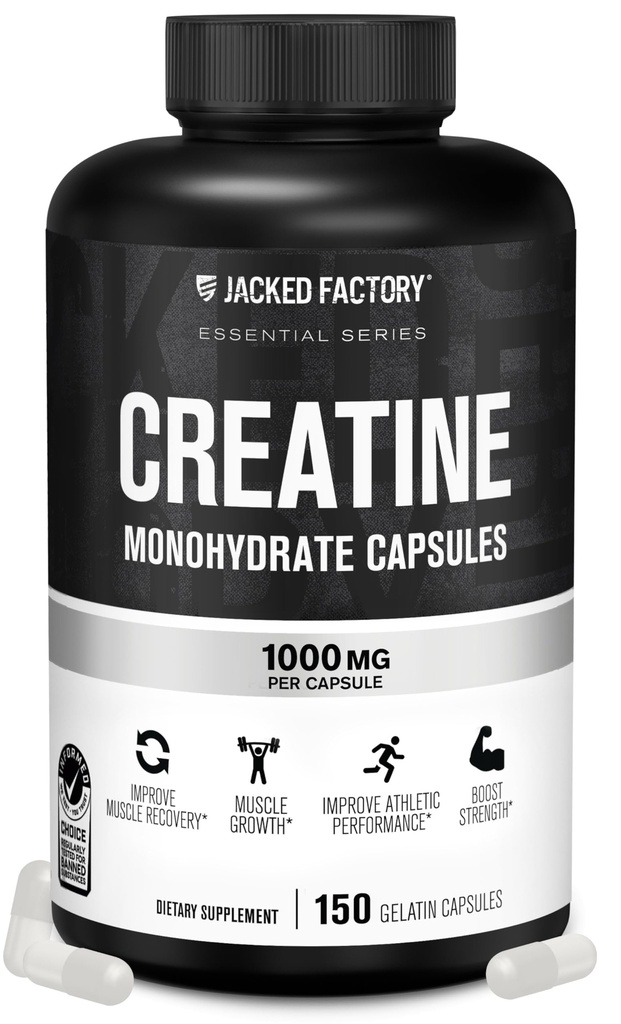 Jacked Factory Creatine Monohydrate קפסולות - גלולות Creatine עבור צמיחה שרירים, כוח מוגבר, שיפור אנרגיה Output ושיפור ביצועים אתלטיים - 150 קפסולות