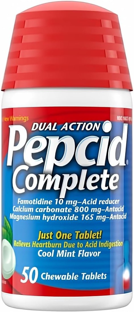 פפסיד מלא Acid צמצם + Antacid Chewable Tablet, Cool Mint Flavor, 50 ספירה על ידי Pepcid Complete (חבילה של 1)