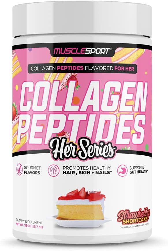 שרירנים Collagen Peptides - hydrolyzed Grass Fed Collagen אבקת תוסף - מקדם שיער בריא, עור, ציפורניים, מפרקים - 30 משרת (Strawberry Shortcake)