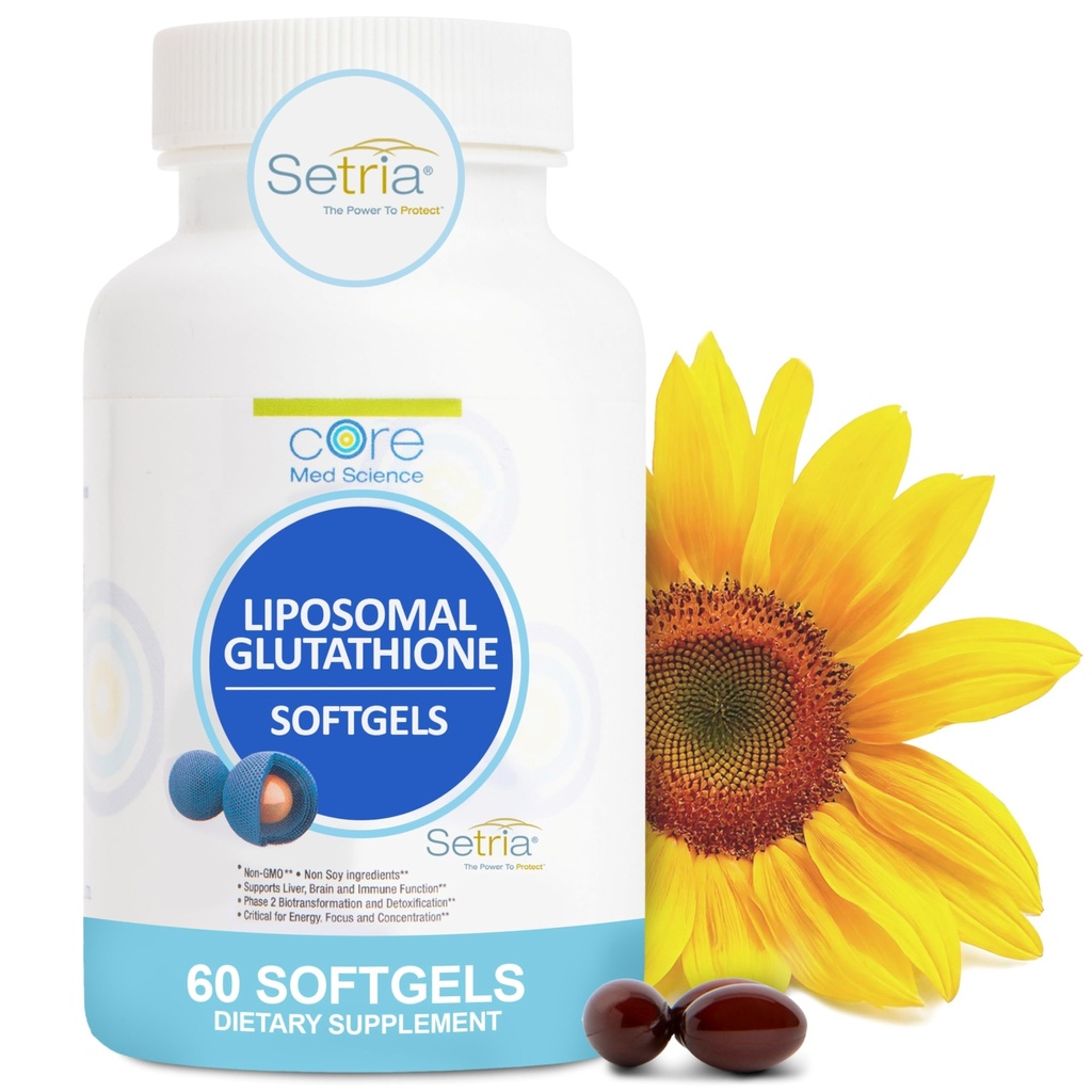 Core Med Science Liposomal Glutathione תוסף (500 מ"ג, 60 Softgels) - Pure מופחת Setria עם Phospholipid Complex - תוספת אנטי-חמצן לאנרגיה, ועור