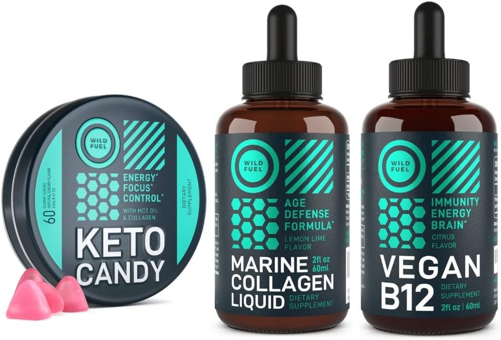 WILD FUEL Keto Gummies, Marine Collagen ו טבעוני B12