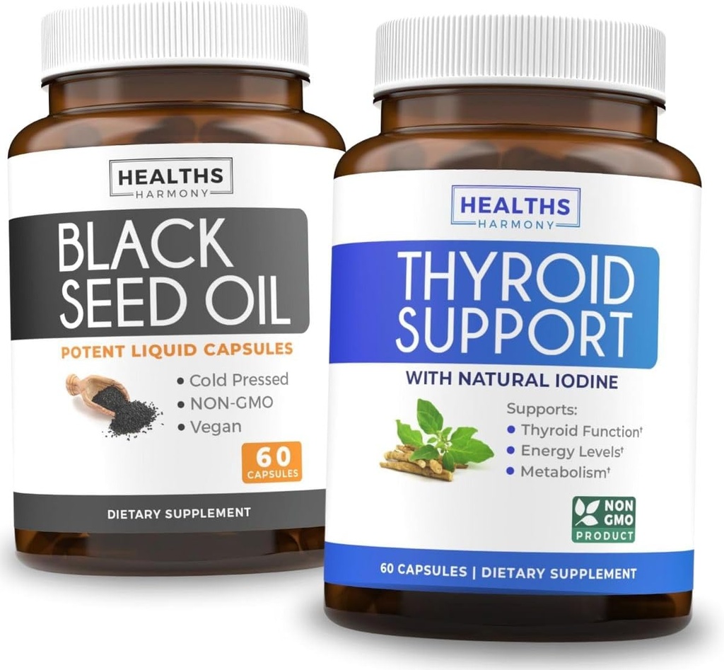 Thyroid Support & Black Seed Oil (1-Month Supply) Black Seed Thyroid Boost - התמיכה Thyroid (60 קפסולות) בריאות ושמן Black Seed (60 קפסולות) Cold-Pressed Nigella Sativa - Non-GMO תמיכה (60 קפסולות)