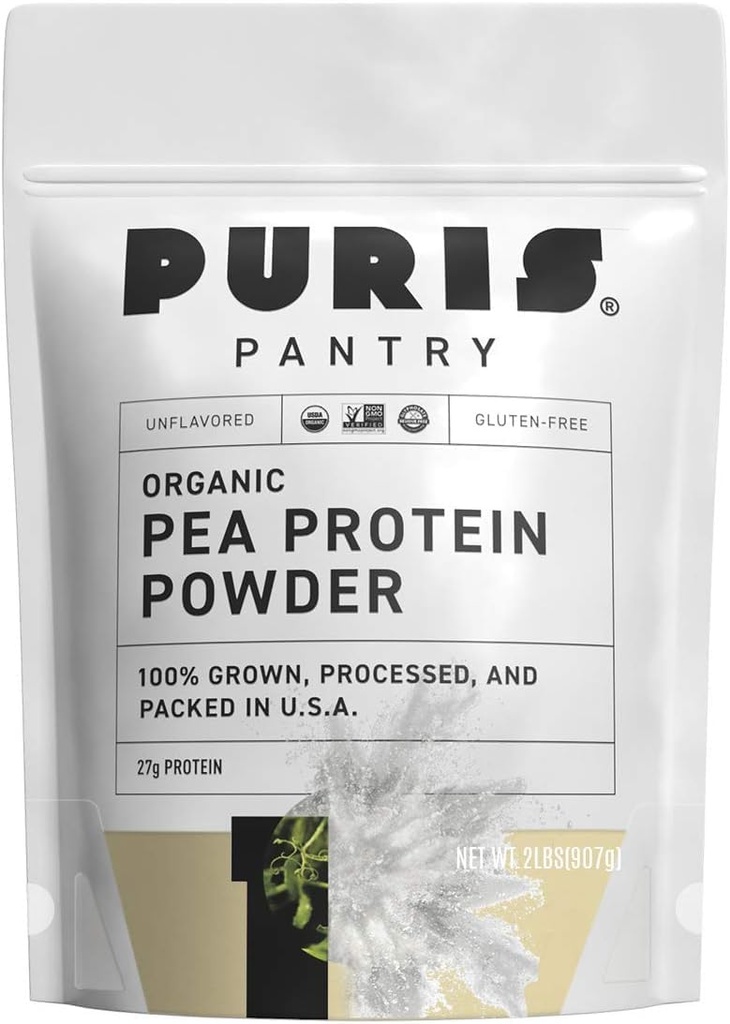 אבקת חלבון אורגני PURIS® Organic Pea, 100% מיוצר בארה"ב, 2 LB Unflavored, מוסמך אורגני, טבעוני, Gluten חינם, חלב ללא GMO, חלבון מבוסס צמחי, Keto, BCAA (2 פאונד (Pack of 12), Unflavored)