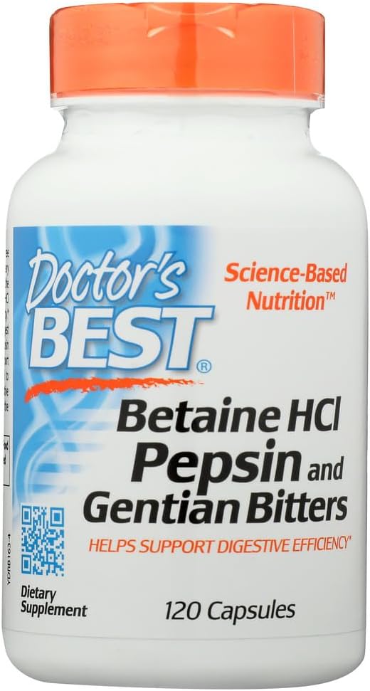 רופאים הטובים ביותר Betaine HCL פפsin ו Gentian Bitters, Gluten Free, 120 קפסולות (Pack of 1)