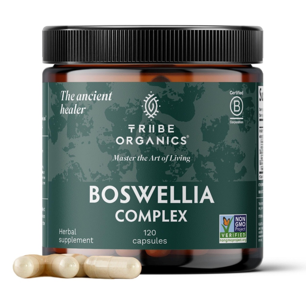 TRIBE OrganICS Boswellia Serrata מורכב תוספת לתמיכה משותפת, הקלה שרירים - וgetarian non-GMO 120 קפסולות, ספאנס גבוה - Boswellin Super עם ג'ינג'ר פלט & Black Pepper - 420 מ"ג