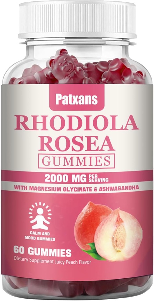 1 Pack 2000MG Rhodiola Rosea Gummies - Rhodiola תוסף &Cortisol מופחת עבור Endurance, Mood & Stress, Sleep & Fatigue הקלה תמיכה, 60 טבליות.